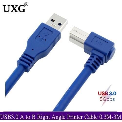 USB 3.0 A Male to B Male 90 Degree Right Angle Printer Cable USB3.0 Male to USB Type B Male Cable Cord 0.3m 0.6m 1m 1.8m 3m 5m