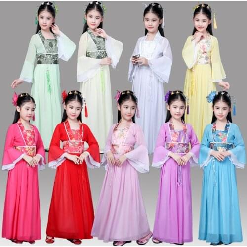 Chinese Ancient Guzheng Performance Clothing Childrens Costumes Seven Fairy Princess Halloween Costumes Kids Dresses for Girls