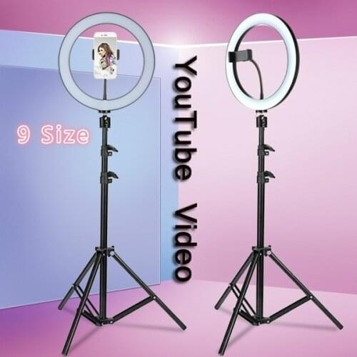 Youtube LED Selfie Three-speed Cold Warm Stepless Lighting Dimmable LED Ring Light With stand Lamp With Tripod Ring Light