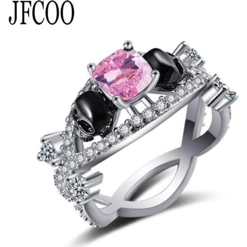 Skull Ring Black Silver Color Wedding Crystal Ring For Women Jewelry