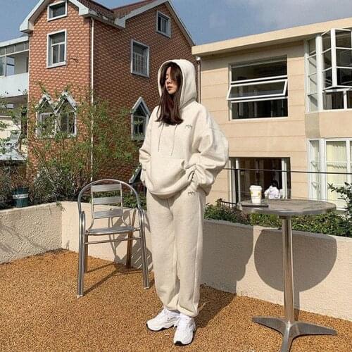 Hoodies Suit Winter Spring Solid Casual Tracksuit Women Velvet 2 Pieces Set Sports Sweatshirts Pullover Home Sweatpants Outfits