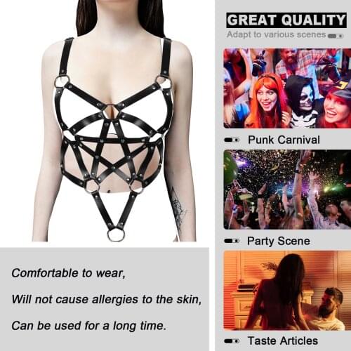Leather Body Harness Erotic Lingerie Gothic Chest Pentagonal Straps Bondage Cage Bra Suspender Bdsm Corset Underwear Punk Rave