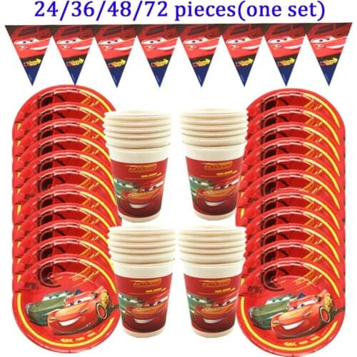 Red Christmas Party Supplies Cars Paper Cups Plates Disposable Tableware Baby Shower Disney Cars Theme Party Decor Banners Flags