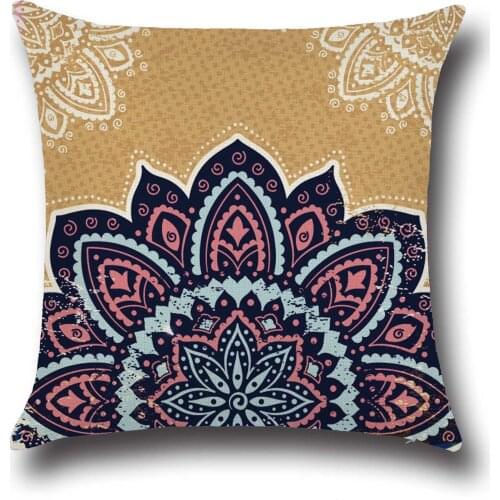 Colorful Linen Cushion Cover Mandala Vintage Pillowcase Home Retro Decor for Sofa Couch Living Room Decorative Accessories 45*45