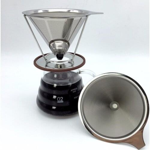 Marvellissimo Stainless Steel Pour Over Coffee Dripper - Reusable Double Layer Fine Mesh Filter Cone And Separate Stand Suitable