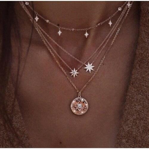 Fashion creative star Pearl Pendant Necklace multi layer chain necklace jewelry collar