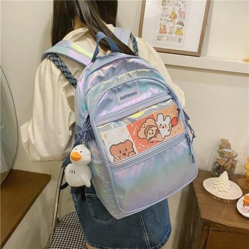 Trendy Laser Backpack Women Men Cute Waterproof School Backpacks for Women Harajuku Large Capacity School Bags Ladies Ruckpack