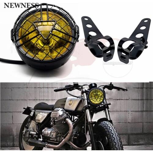 Motorcycle Yellow Lens 12V Hi/Low Bean Bulb Front Headlight+Metal Retro Grill Mask Universal For Honda CB100 CB125S GN125 CG125