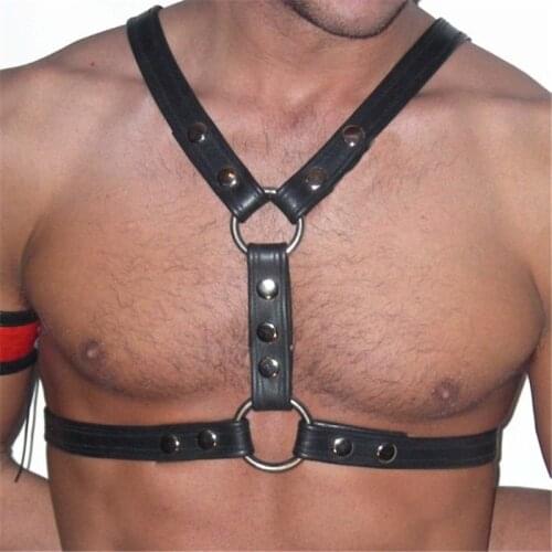 Fetish Gay Leather Tops Harness Men Gothic Adjustable Body Bondage Cage Chest Harness Belt Strap Punk Rave Costumes for BDSM Sex