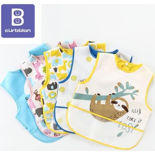 Curbblan Cartoon Waterproof Infant Eating Children Baby Bib Drawing Playing Sleeveless Cute Baby Bibs Soft Meal Burp Baby Bib