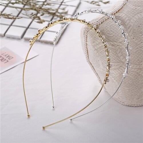 Crystal Rhinestone Pearls Headband Women Head Hoop Shiny Wedding Hair Hoop Hairbands Elegant Girl Hair Accessories Headwear
