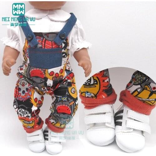 Clothes for doll fit 43 cm new born doll accessories and american doll Lace shirt + cartoon bib pants