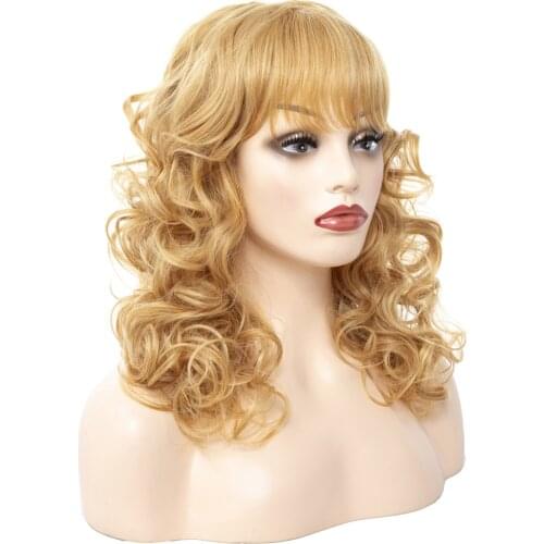 ZM Hair18inches Long Ombre Blonde Synthetic Hair Wigs with Bangs Natural Wave Female Wavy Daily Party Heat Resistant False Hair