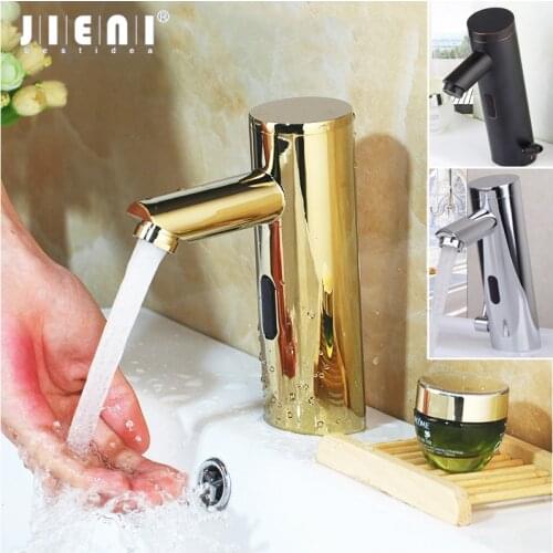 JIENI Golden Plated Solid Brass Automatic Sensor Free Touch Chrome Polish Bathroom Basin Sink Faucet Water Mixer Tap Faucet