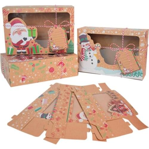 3Pcs/set Christmas Cookie Box Kraft Paper Candy Gift Boxes Bags Food Packaging Box Christmas Party Kids Gift New Year Navidad