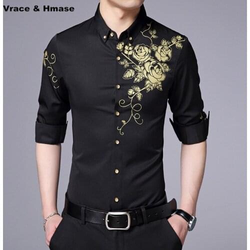 3D rose pattern printing high-quality cotton long sleeve shirt New arrival Spring&Summer fashion slim boutique men shirt M-XXXL