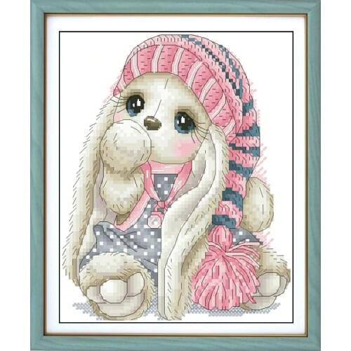 Needlework,DIY Cross Stitch,Sets For Embroidery kits,14CT ,A rabbit with a wool hat