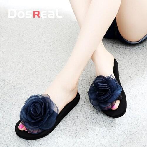 Dosreal Summer Women Slippers Ladies Flip Flop Womens Fashion Flowers High Heel Bohemia Beach Shoes Sandals Platform Shoe