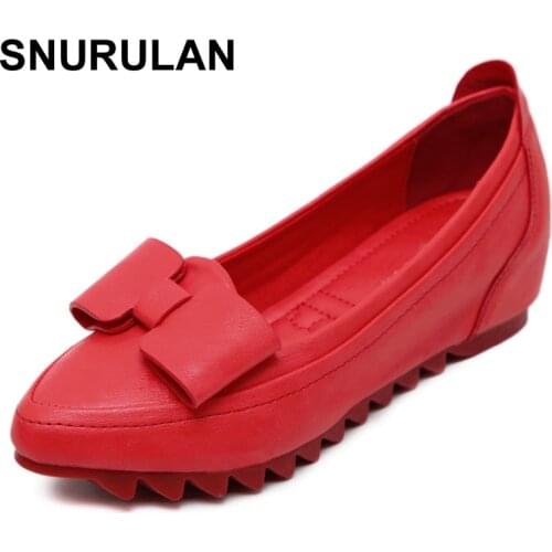 SNURULAN Newly Autumn 2017 Woman Microfiber Leather Shoes Fashion Lady Leather With Bowtie Shoes Soft Woman Flats