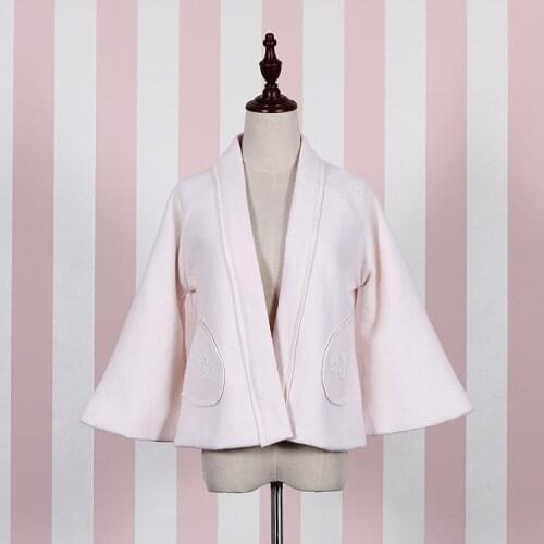 Vintage Chinese Style "ChuQi" Wool Blend Open Cardigan Coat Light Pink Winter Outwear Cloak Mori Girl High Quality