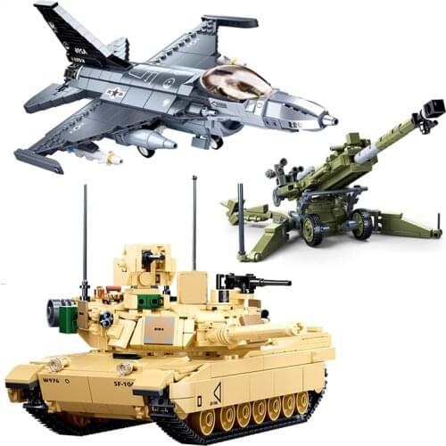 WW2 Military Series World War II M1A2 Tank F16 Fighter M777 Field Artillery Armored Vehicle Building Blocks Bricks Toys Gifts