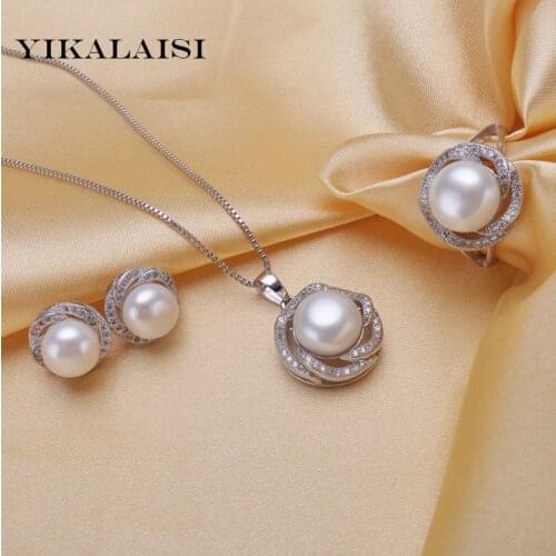 YIKALAISI 2017 natural freshwater pearl Pendant Necklace/Earrings jewelry set for women 925 sterling silver jewelry wedding