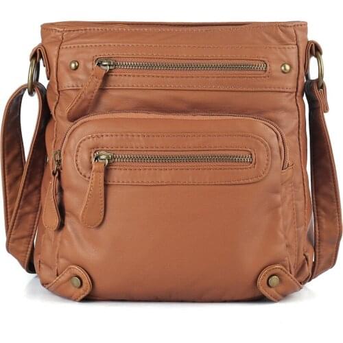 Angelkiss Brand Eco-Friendly Washed PU Material Women Crossbody Small Messenger Bag Multi-Pocket Design Long Strap Adjustable