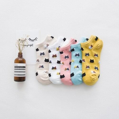 Women Cotton Ankle Socks Cute Cat Colorful Funny Socks Casual Animal Fruit Cake Cartoon Socks For Girls