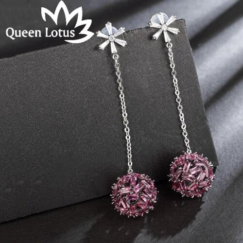 Queen Lotus High Quality Cubic Zircon Snowflake Earrings for Women Hollow Red Ball Drop Earrings Crystal Jewelry Female Gifts