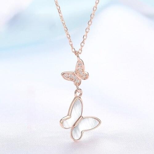 Butterfly Shell Necklace womens S925 silver luxury design sense clavicle chain Japanese and Korean mother Shell Silver Necklace