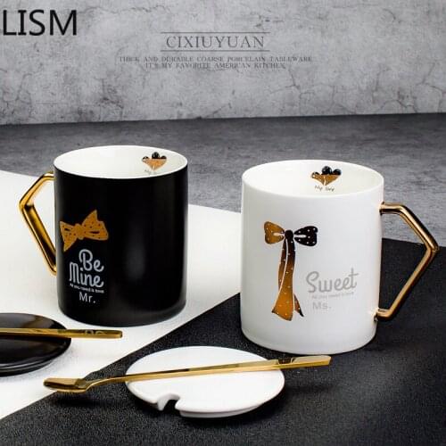 Gold Coffee Mugs Creative Nordic Mugs Modern with Lid Handle Ceramic Mugs for Couple Simple Taza Creativa Office Milk Coffee Mug