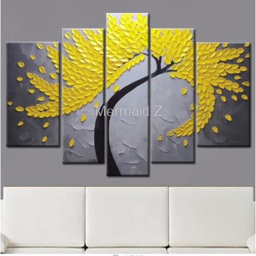 100% Hand Painted Modern Gustav Klimt Tree Of Life Abstract Oil Painting On Canvas Picture 5 Panel Wall Art Home Decoration Set
