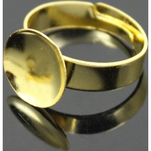 100pcs Gold Plated Adjustable Ring Settings Glue On 12mm Blank Round Curved Cup Base