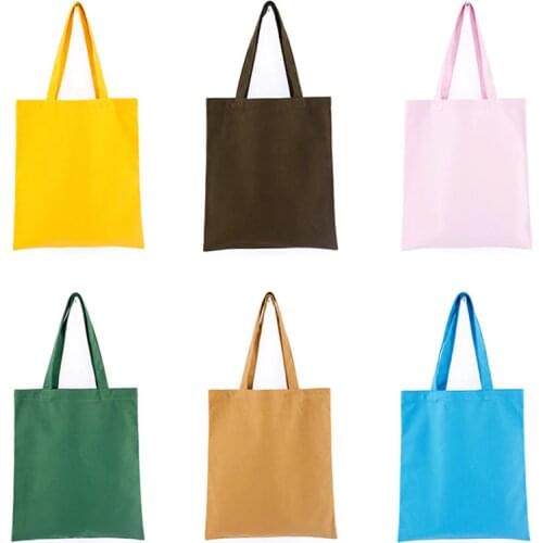 100Pcs Colorful Blank pattern Canvas Shopping Bags Eco Reusable Foldable Shoulder Bag Handbag Tote Cotton Tote Bag Custom log0