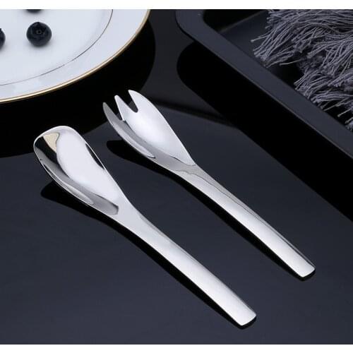 2pc Stainless Steel Shovel Spoon And Fork Coffee Tea Spoon Dessert Snack Salad Fork Spoon Creative Fruit Forks Kitchen Tableware
