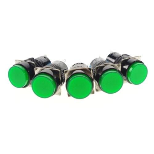 5 x Green 1NO 1NC 16mm Hole Momentary PushButton Switch 12V Pilot Light Lamp