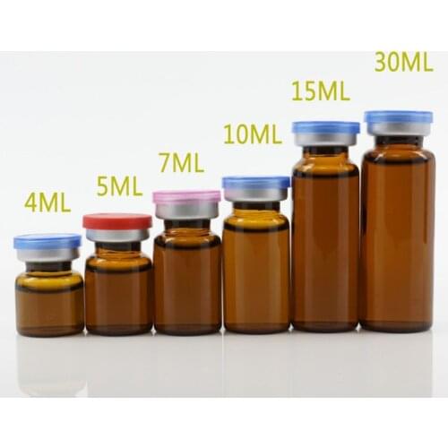 50pcs/lot4ml 5ml 6ml 8ml 10ml 12ml 15ml 20ml 30ml Amber Clear Injection Glass Vial &Flip Off Cap Small Glass Medicine Bottles
