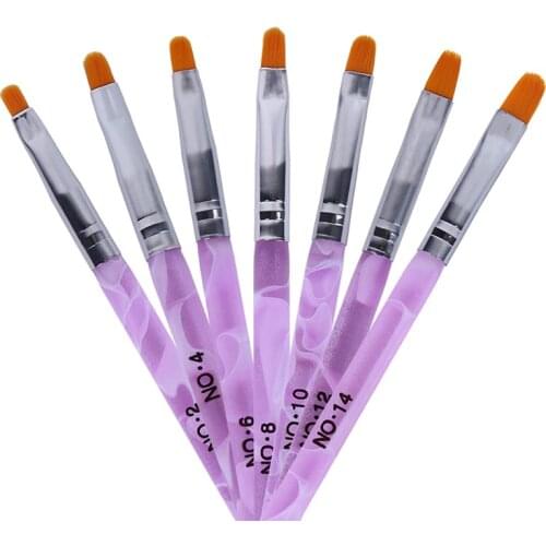 7Pcs/set Purple Nail Art Crystal Brush UV Gel Builder Painting Dotting Pen Carving Tips Manicure Salon Tools