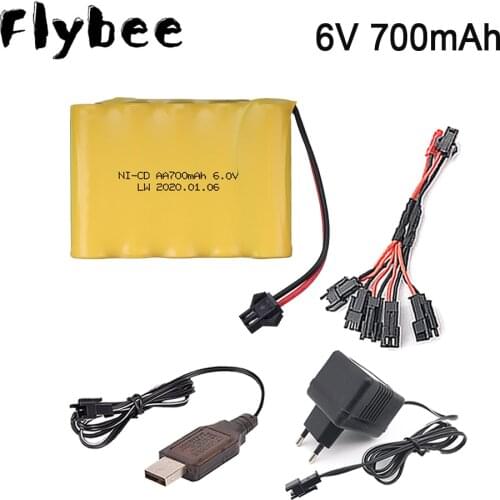 6V 700mAh Battery with Charger Set For RC Cars Robots Tanks Truck Gun Boats 6v NiCD Battery AA 700mah 6v Battery Pack SM Plug