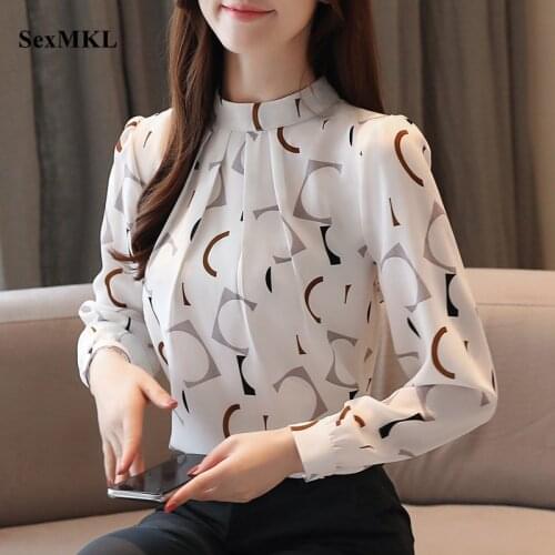 Fashion Printed Chiffon Blouses Women 2020 Autumn Casual Long Sleeve Tops and Blouse White Office Ladies Korean Winter Shirts