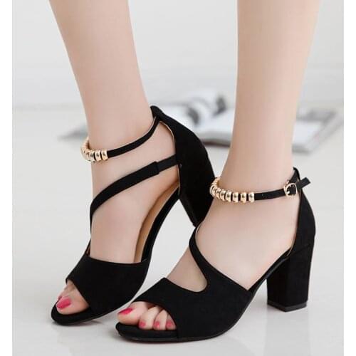 Sandals Women New 2021 Summer Shoes Woman 7CM Square Hight Heels Office Lady Elegant Ankle Strap Sexy Pumps Female Cover Heels