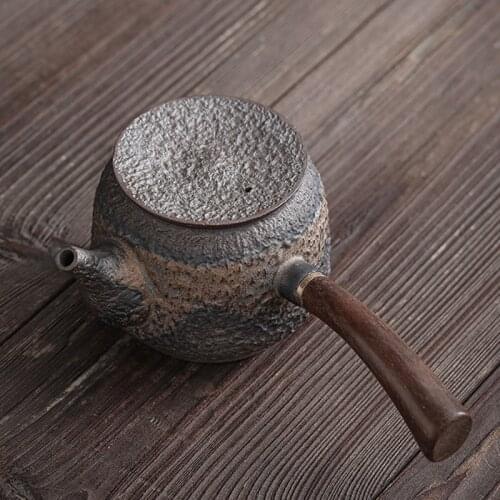 Ancient Early Roast Blackwood Side Handle Pot Ceramic Kung Fu Teapot Gilding Iron Glaze Teapot Japanese Style Single Teapot