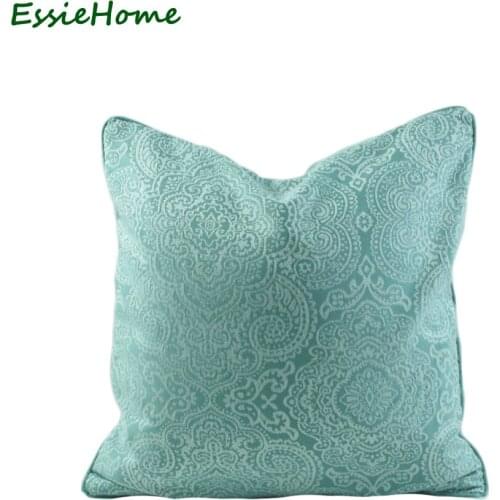 ESSIE HOME 45*45 cm Chinese Pattern Duck Egg Green White Pillow Case Cushion Cover Jacquard Light Green Cushion With Piping Edge