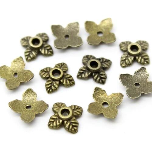 DoreenBeads Handamde Bead Caps 4 Petals Flower Antique Bronze Color DIY Making Earrings Jewelry(Fits:8-14mm Beads) 8x6mm,400PCs