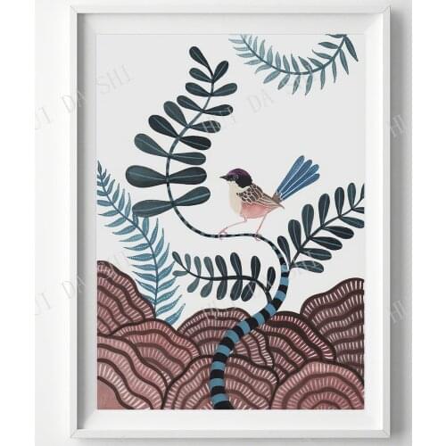 Purple Crowned Fairy Wren Australian Native bird wall art botanical Print Contemporary Watercolour