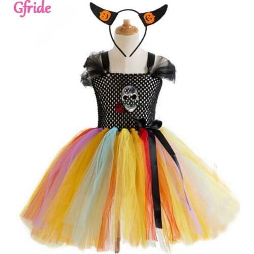 Skeleton Rose Costume Girls Halloween Devil Ghost Tutu Dress Party Carnival Performance Scary Kids Baby Gown Christening Clothes