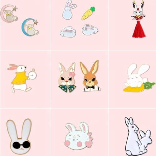 Rabbit Metal Enamel Brooch Cute Cartoon Wearing Glasses Rabbit Badge Pin Fun Trendy Costume Jewelry Accessories Gift
