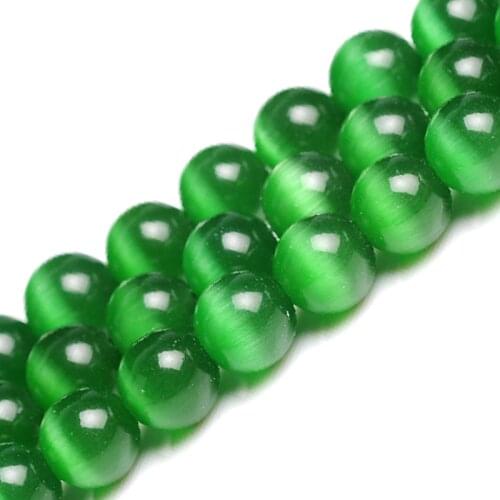 4-12mm Round Green Cat Eye Beads Glass Beads For Jewelry Making Loose Beads Bracelets For Women 15'' Needlework DIY Beads