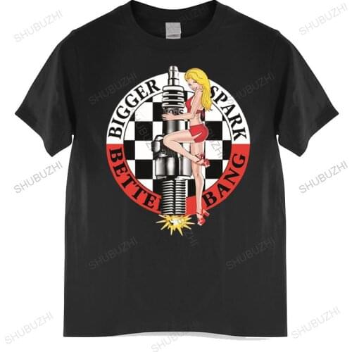 Fashion brand t-shirt black new Mens T-Shirt Bigger Spark Better Bang Hot Rat Rod Pin Up Rockabilly mens top tees summer