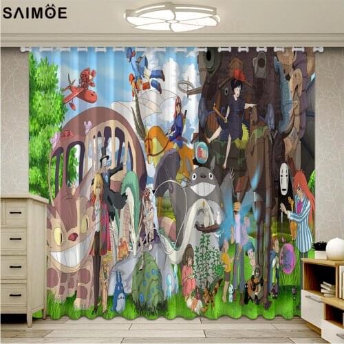Cartoon Totoro Window Curtains For Living Room Girls Boys Bedroom Blackout Curtains Ultra-thin Micro Shading Cortinas